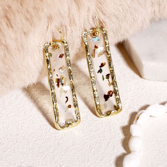 2/$20!  Gold Rectangle Earrings w/Metallic Flecks - Picture 4 of 8